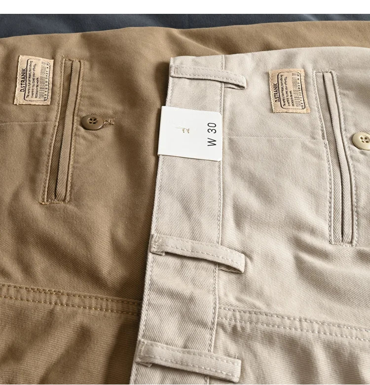 2025 Lente en herfst Nieuwe Amerikaanse retro geweven twill chino cargobroek Heren eenvoudige 100% katoenen gewassen casual rechte broek