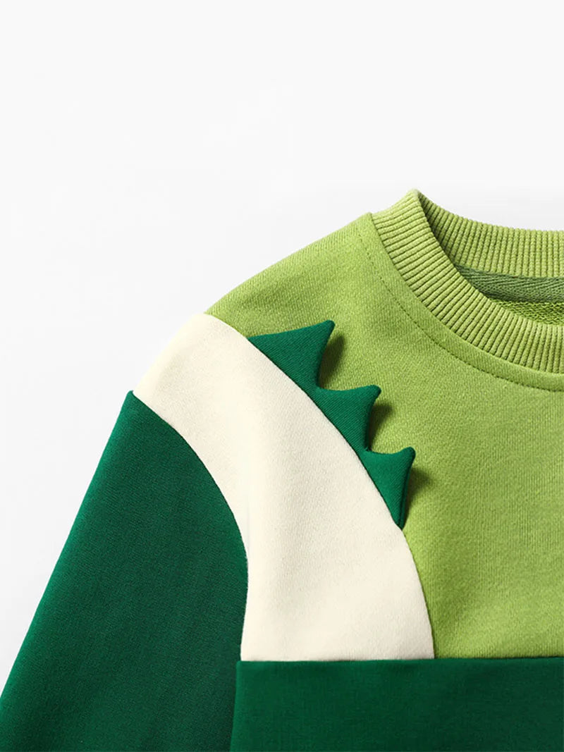 New Spring Kids Green Hoodie Children Cartoon Dinosaur Sweatshirt Girls Tops Boys Colour Block Outwear 12M-6T Unisex