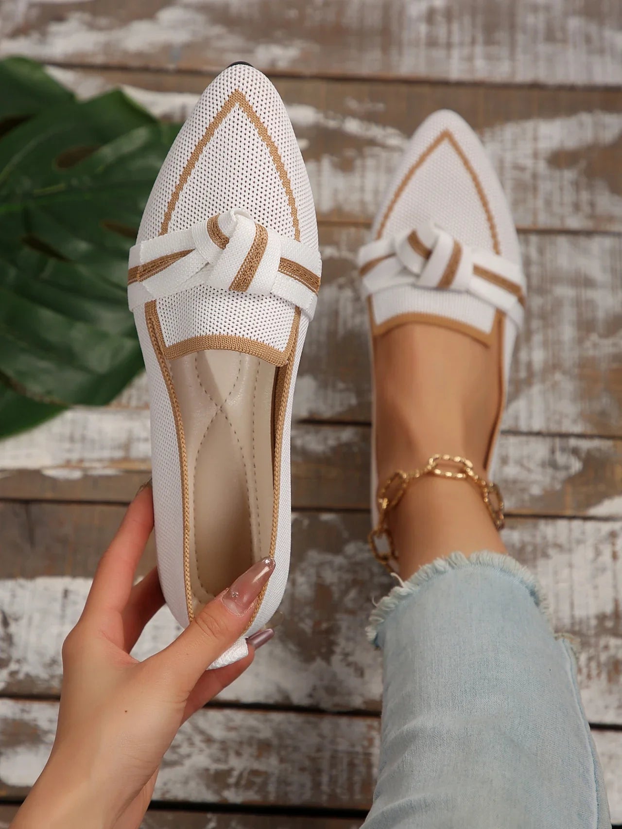 Women's Spring and Autumn Outfit Pointed Flat Breathable Casual Knot Shoes Women's Blue Pregnant Women's Low Heel Moon Shoes