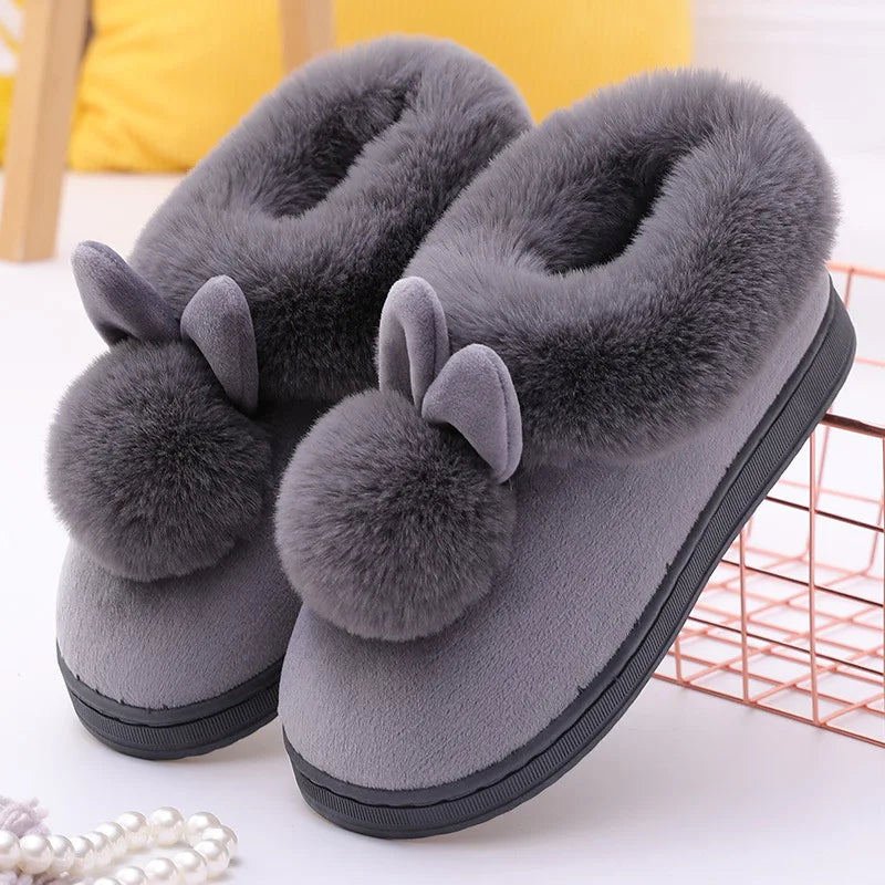 Women's Winter Warm House Fuzzy Slippers Couple Indoor Anti-Skid Plush Lined Bedroom Slides Fluffy Cotton Shoes For Ladies