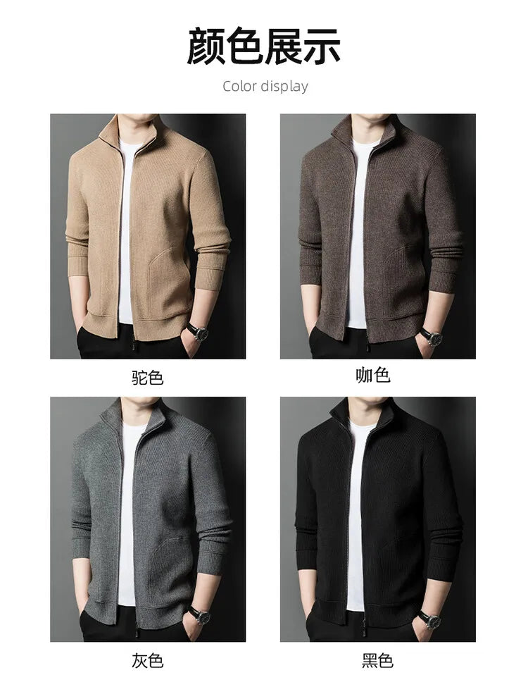 Men's Solid Colour Autumn Long-Sleeved Stretch Warm Cardigan, Daily Jacket Sizes M-4XL