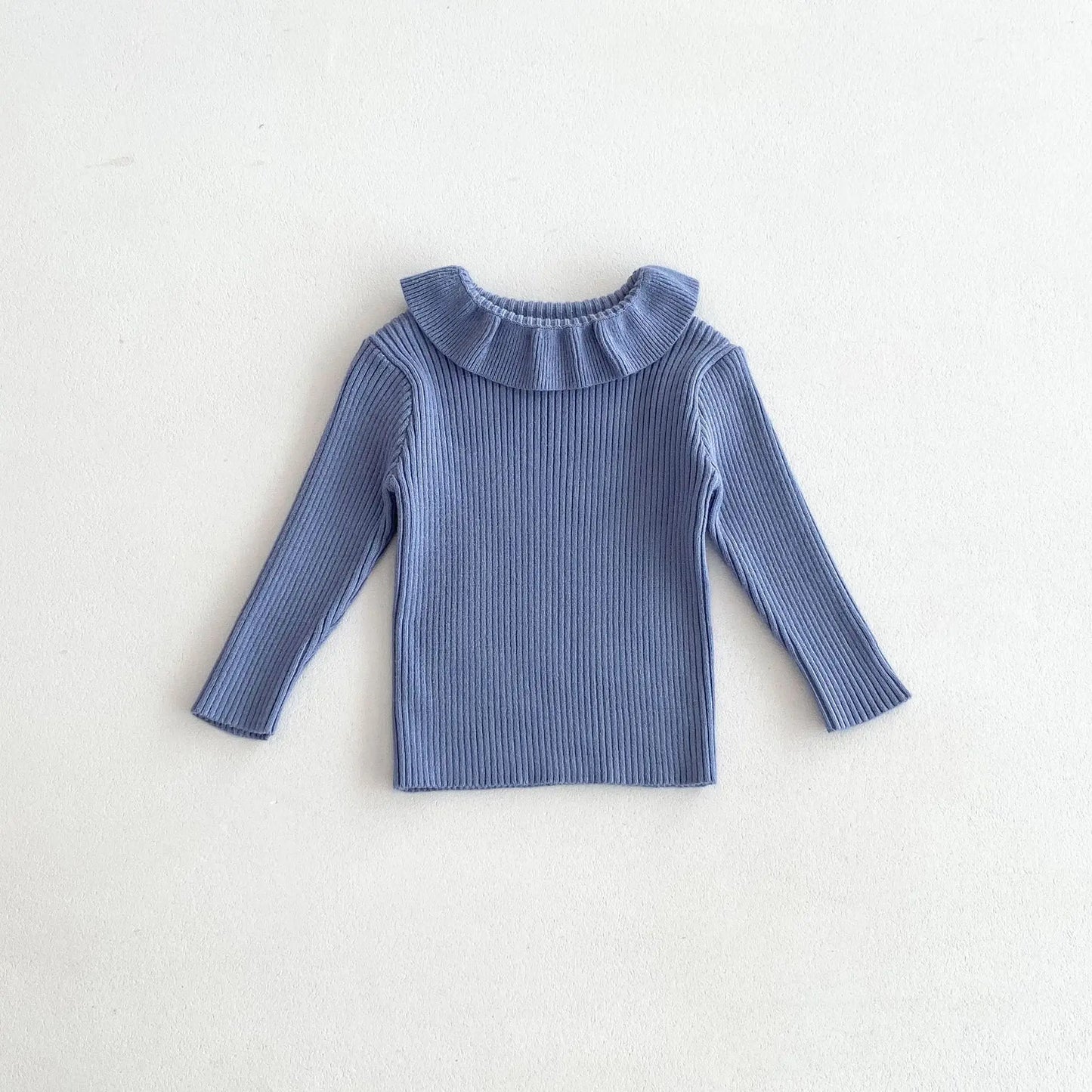 2025 Nieuwe effen trui met onderkant voor meisjes. Kinderkleding met lotusbladkraag en gebreide trui met basistopjes voor meisjes van 1-6 jaar.
