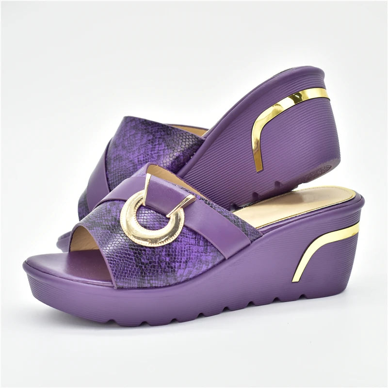 African Party Shoes Decorated with Metal Wedding Shoes for Women Bride Wedges Shoes for Women Luxury Shoes