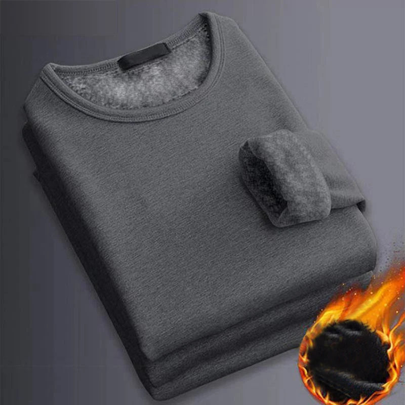1 STUKS Heren Winter Thermisch Ondergoed met Lange Mouwen Plus Fluwelen Gewatteerd T-shirt Slanke Effen Kleur O-hals Onderkant Shirt