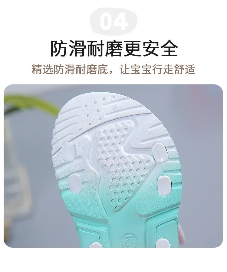 Disney Children Shoes Summer Elsa Girls Mesh Beach Sandals Fashion Frozen Princess Soft Bottom Light Peep Toe Sandals Size 26-36