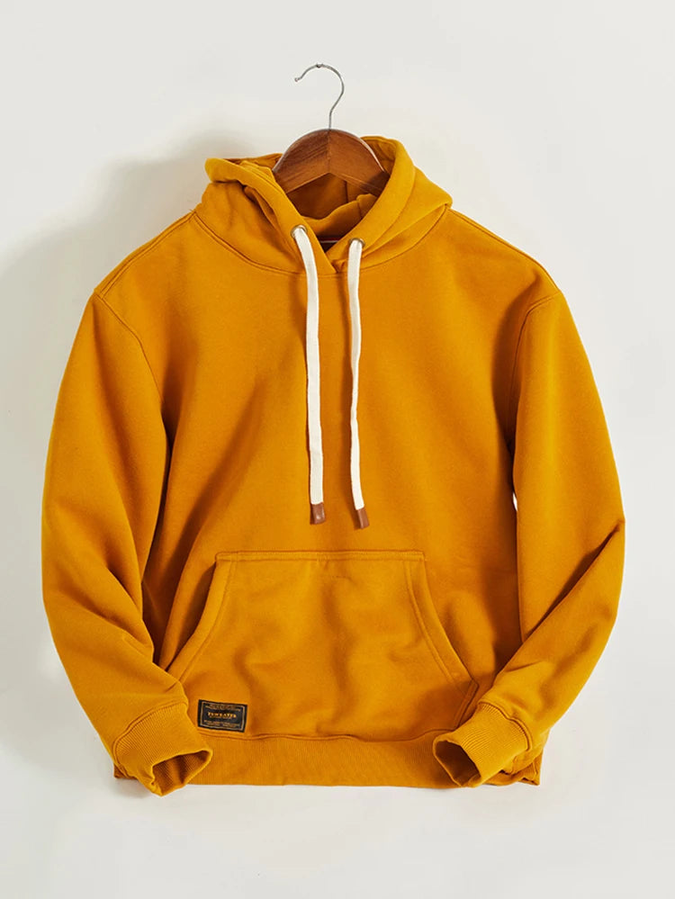 Autumn Winter American Retro Hooded Kangaroo Pocket Sweatershirts Men's Fashion Loose Casual Heavyweight Velvet Pullover Hoodies