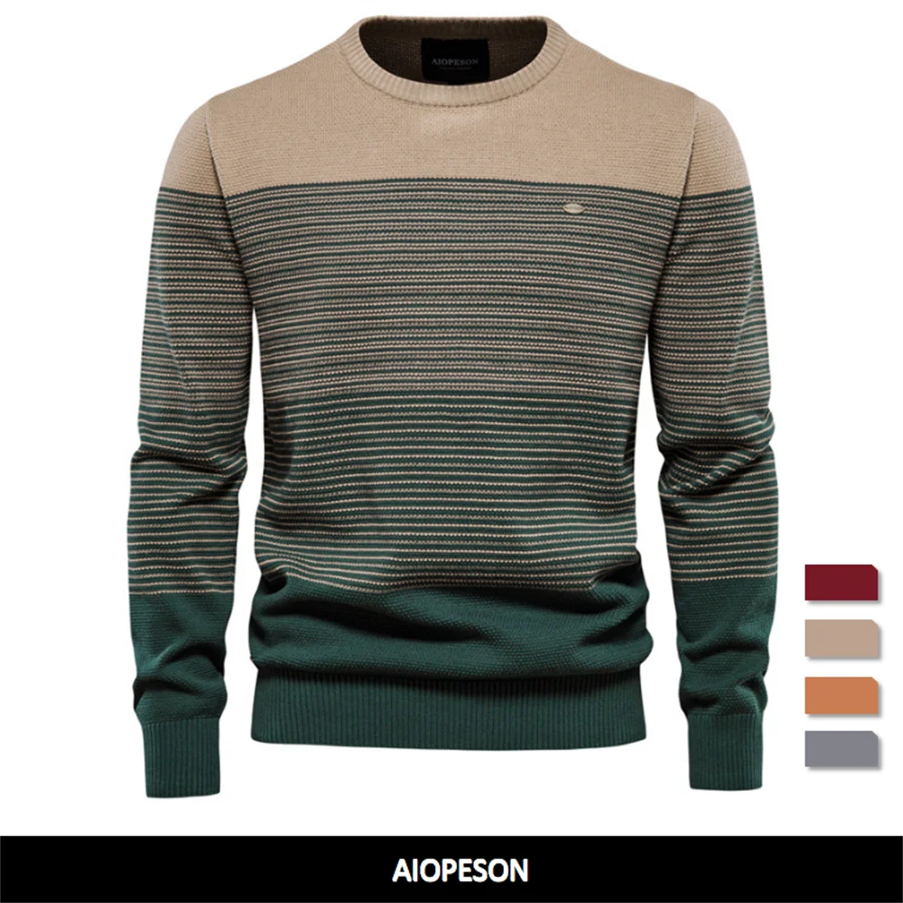 Men's Cotton Sweater Fashion Casual O-Neck Spliced Pullovers Knitted Sweater Male Warm Sweaters