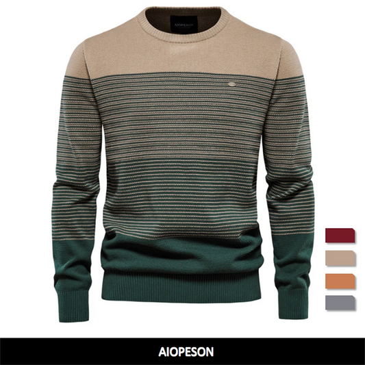 Men's Cotton Sweater Fashion Casual O-Neck Spliced Pullovers Knitted Sweater Male Warm Sweaters