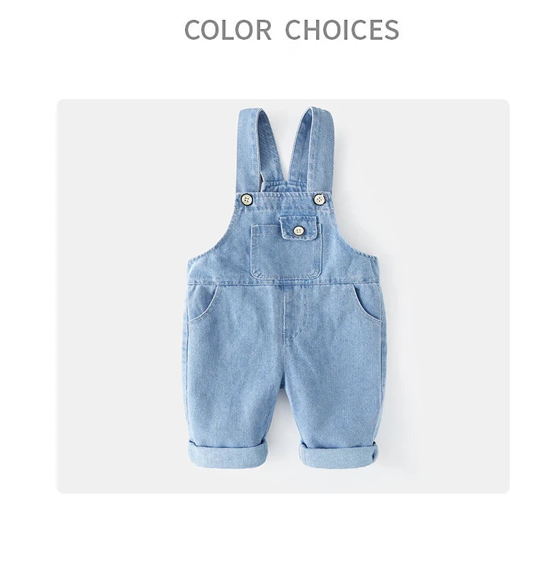 New Summer Kids Denim Overalls Girls Boys Cute Casual Loose Fit Jeans Children Outwear Pants 1-4T Unisex