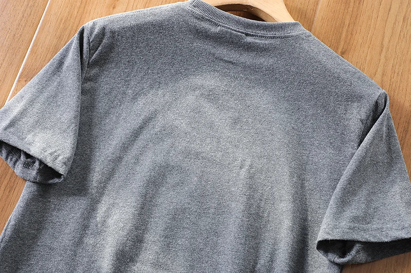 2025 Summer New American Retro 250g Short Sleeve O-neck Printed T-shirt Men's Fashion 100% Cotton Washed Casual Loose Tops