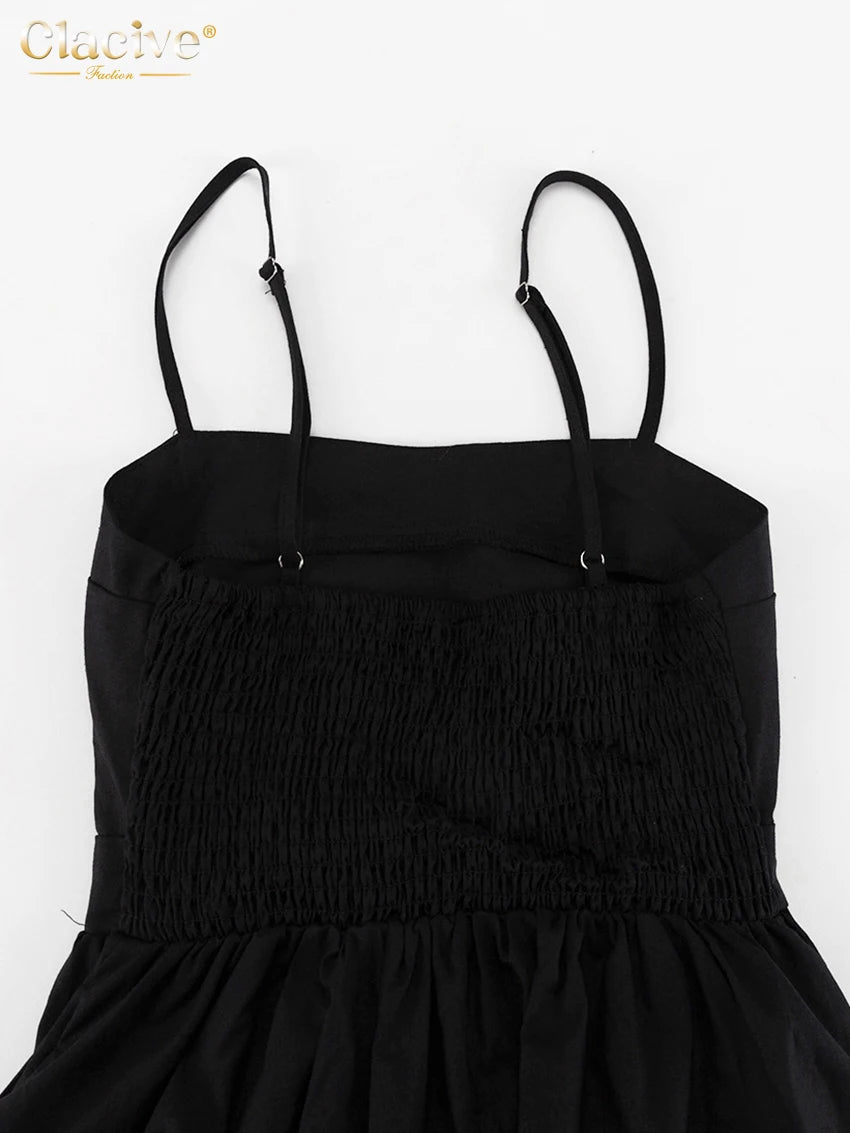 Sexy Loose Black Cotton Womens Dresses 2024 Summer Strap Sleeveless Ankle Length Dress Elegant Hollow Out Female Dress