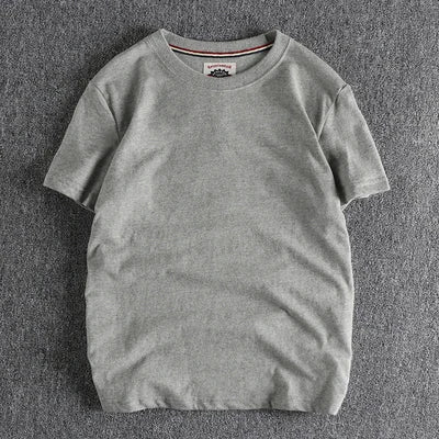 Summer New American Retro Short-sleeved O-neck Solid Color T-shirt Men's Fashion Simple 100% Cotton Washed Casual Sport Tops
