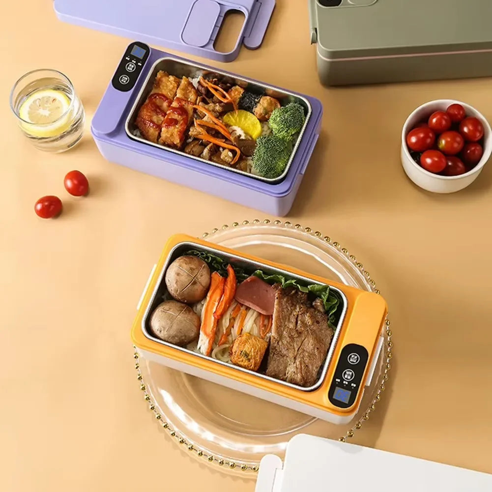 Portable Wireless Electric Lunch Box Food Heater W/1.5L Removable Stainless Steel Container Heated Lunch Box For Office/Travel