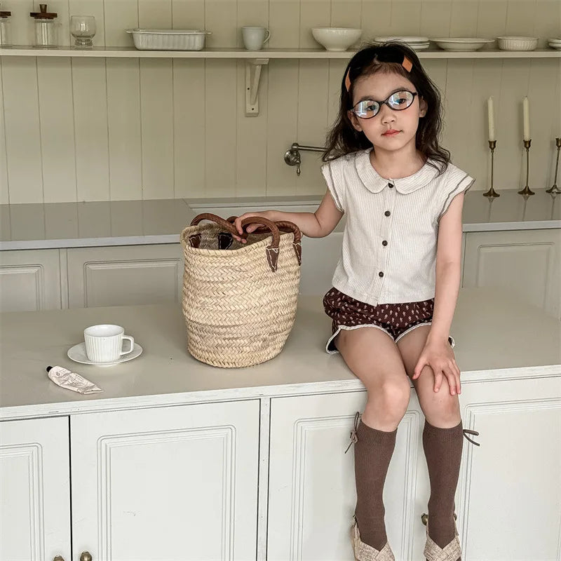 2025 Zomer Nieuwe Baby Meisjes Schattige Bloemen Shorts Kinderen Losse Katoenen Shorts Veelzijdige Kinderprint Casual Shorts Peuterkleding 4-6Y Unisex