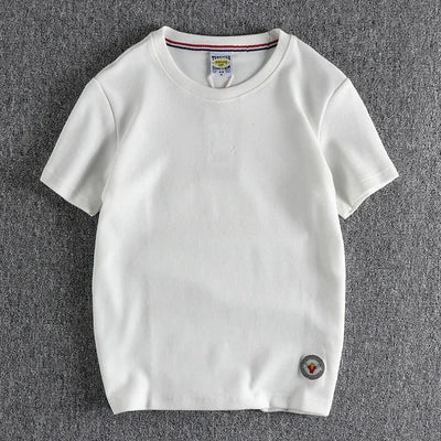 Zomer Nieuw Amerikaans Retro Waffle Microchapter T-shirt Herenmode Eenvoudig Gewassen Korte Mouw O-hals Casual Losse Jeugd Tops