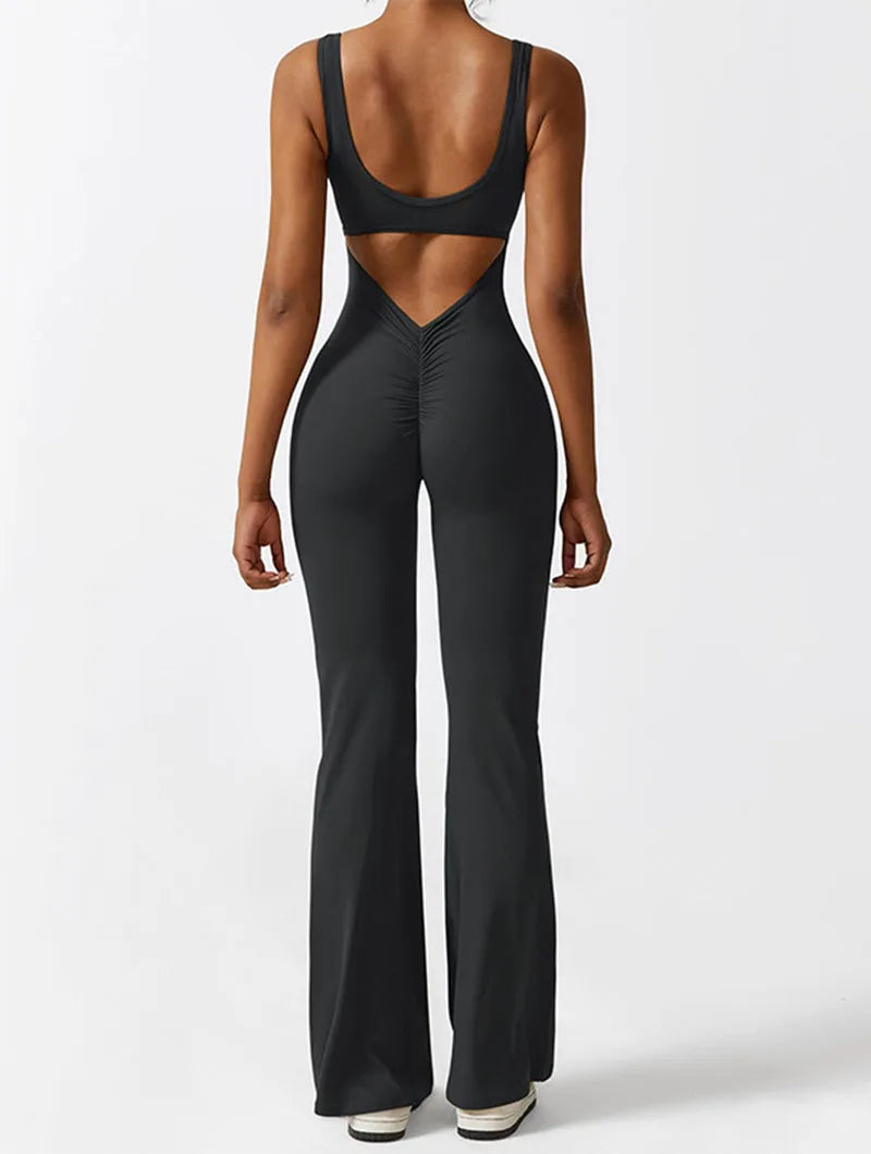 Women Sexy Tight Jumpsuits Solid Color Hollow Out Backless Sleeveless Yoga Rompers Female Stretch Workout Lift Hips Bodysuits