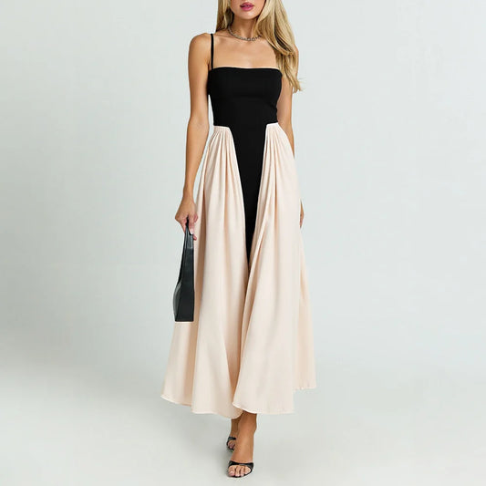Dresses Summer 2025 Fashion Elegant Patchwork Sleeveless Square Neck Midi Casual Shift Dresses For Women