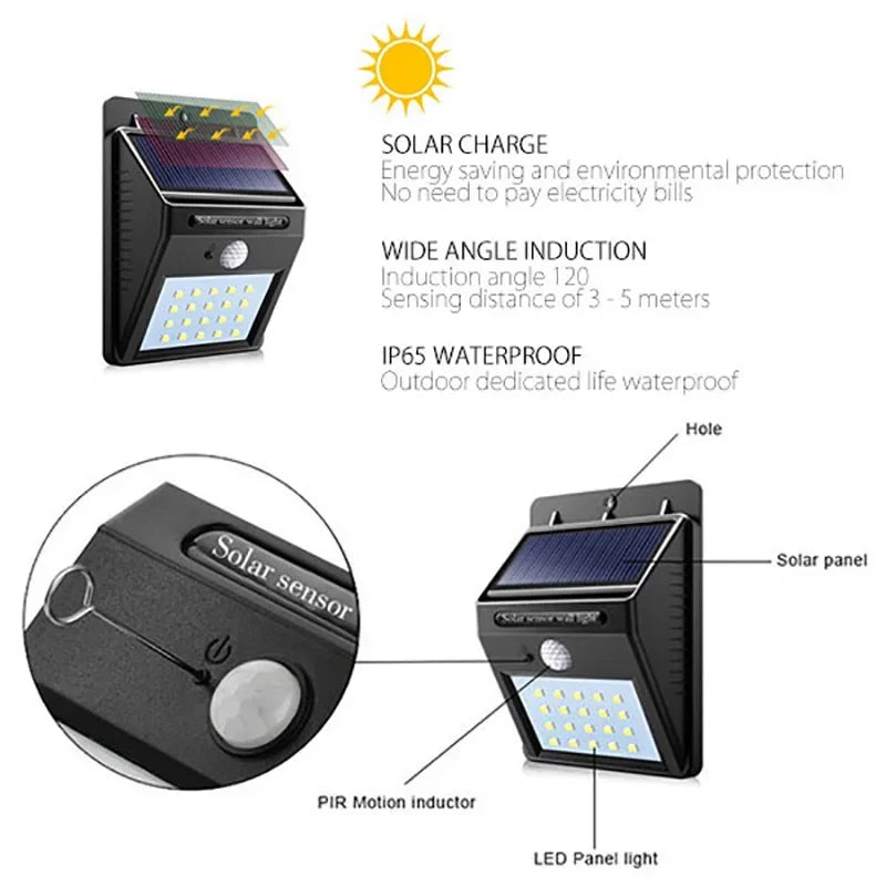 LED Solar Light 25/30 LEDs Wireless Motion Sensor Light Waterproof Solar Outdoor Lights Garden Decoration Spotlights Wall Lamp