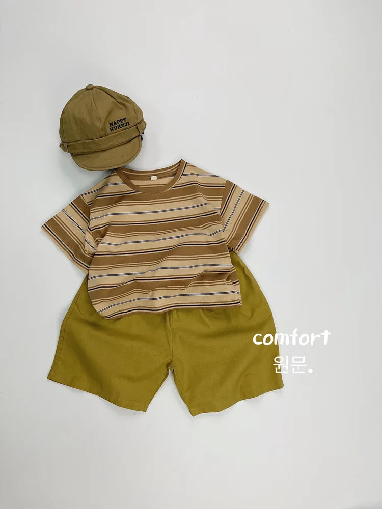 2025 Summer New Children Short Sleeve T-Shirts Cotton Baby Boy Girl Casual Striped Tees Toddler Versatile Tops Kids Clothes