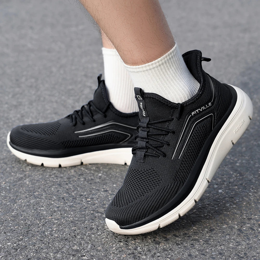 Hardloopschoenen met dikke zool voor heren, schokabsorberende rebound, lichtgewicht voor gezwollen voeten, brede schoenen met voetboogondersteuning