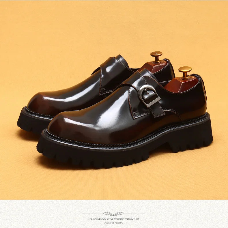 British casual leather shoes genuine leather formal business men shoes thick soled Oxford shoes patent leather Derby shoes