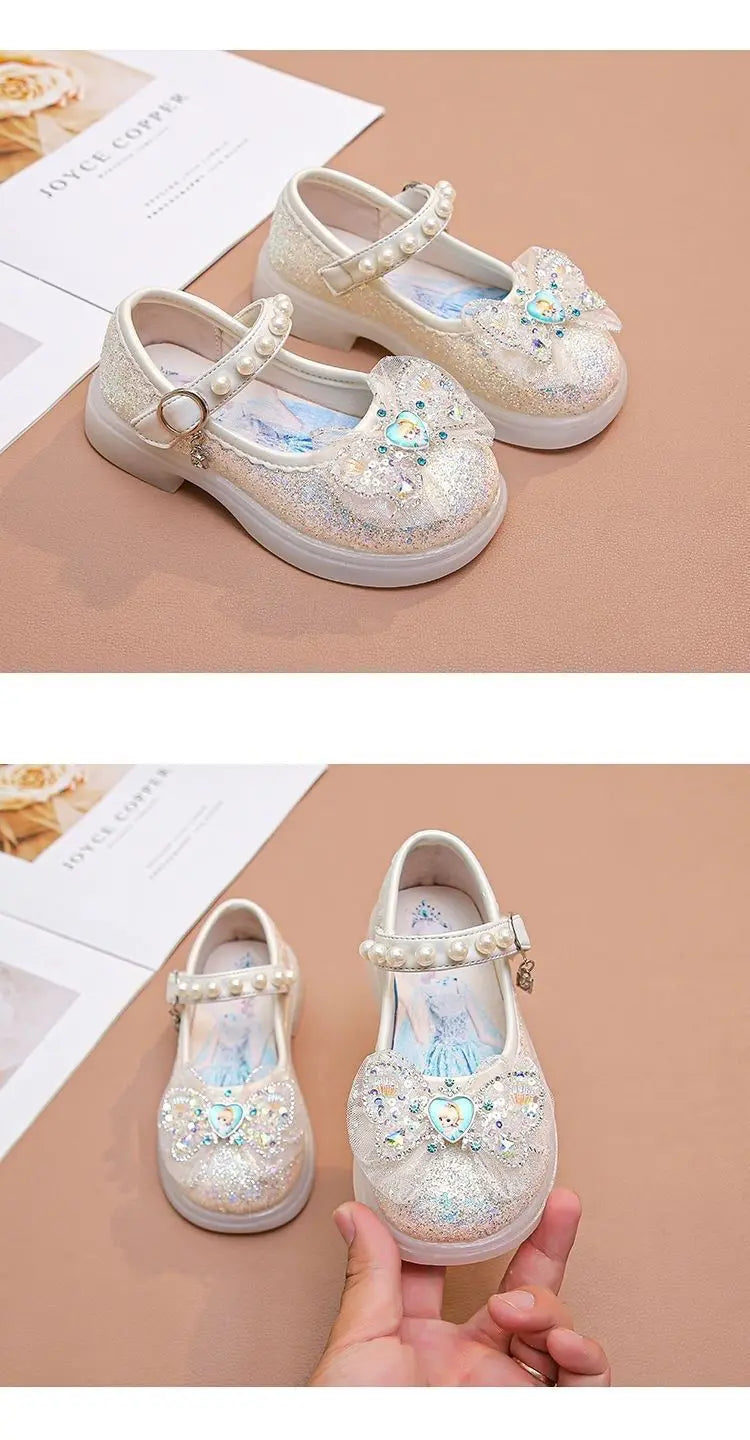 Disney Children High Heel Princess Elsa Party LED Light Shoes Summer Girls Sandals Baby Girls Crystal Blue Pink Shoes 23-34