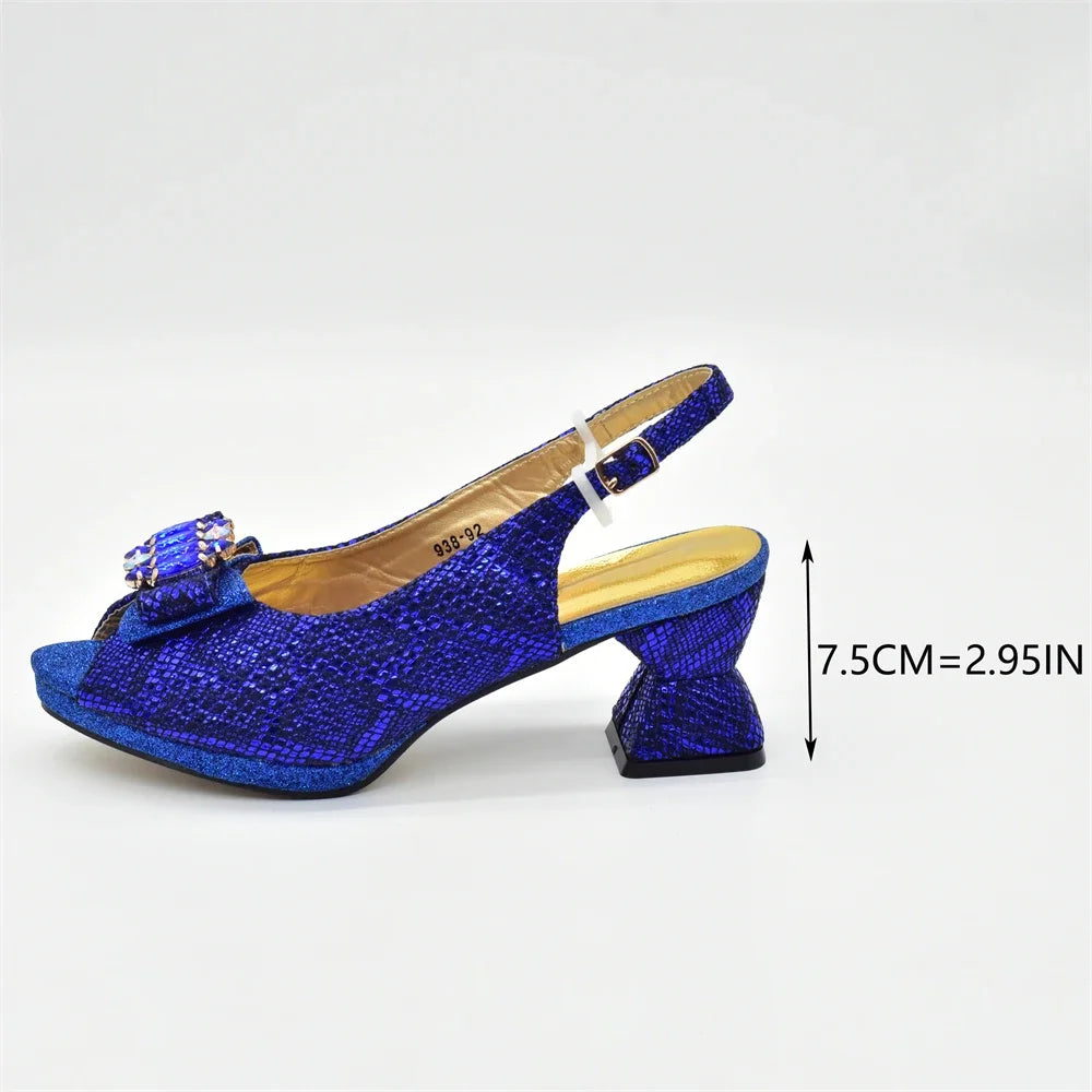 Women's Elegant Medium Heeled African Ladies Shoes and Bags Decorated with Rhinestone for Ladies' Luxury Pumps