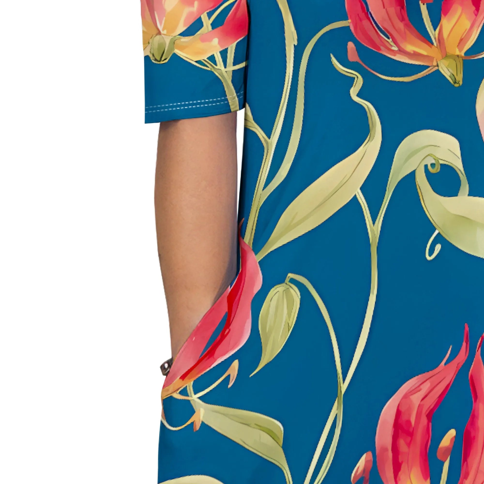 Floral Off Shoulder Maxi Dress Blue Background Summer Holiday Garden Style