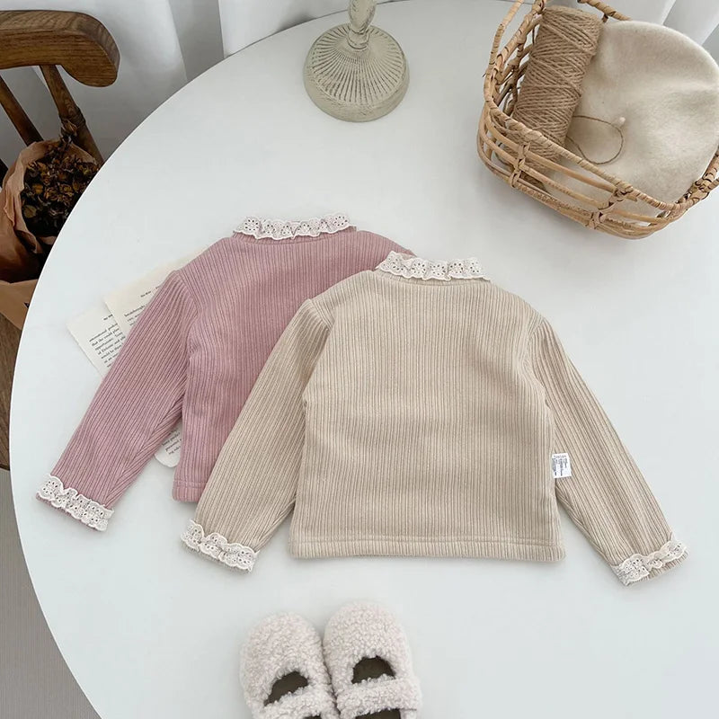 Winter Baby Blouse Infant Girls Boys Shirt Thicken Cotton Fur Lining Base Tops Unisex
