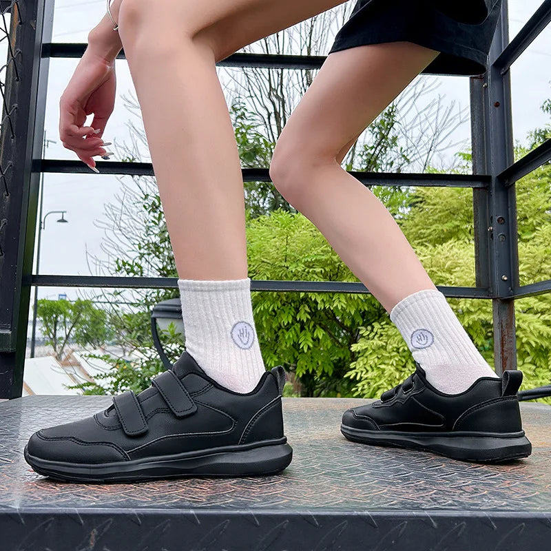 Studentensneakers Unisex Witte Schoenen Magic Buckles Lichtgewicht Koppelsschoenen voor Sport School Dans Hardlopen