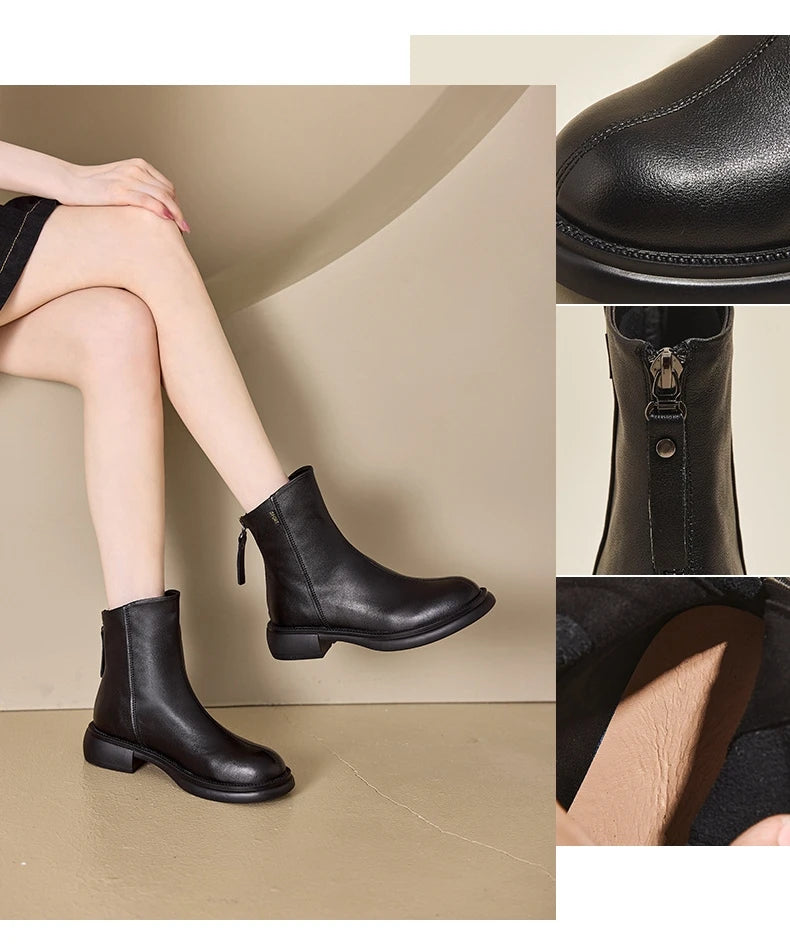 Women's Genuine Leather Female mother Ankle Boots Shoes Split Zipper Winter Fur Plush Warm Autumn Zapateos Mujer Platform