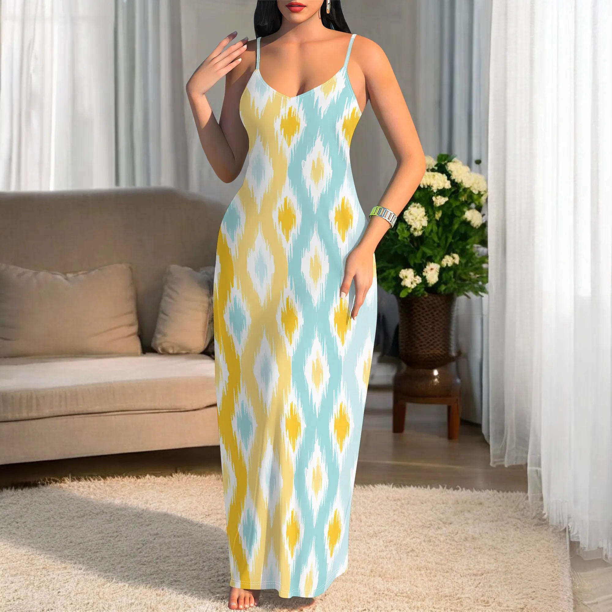 Tribal Print Sleeveless Maxi Dress for Women Summer Boho Bodycon Long Sundress Holiday Outfit