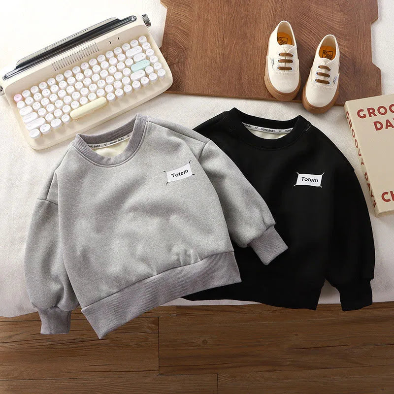 Kids Thicken Clothes Set Girls Cute Solid Colour Letters Sweatshirt + Pants Children Sports Suit Boys 2PCS Outwear 2-8T Unisex