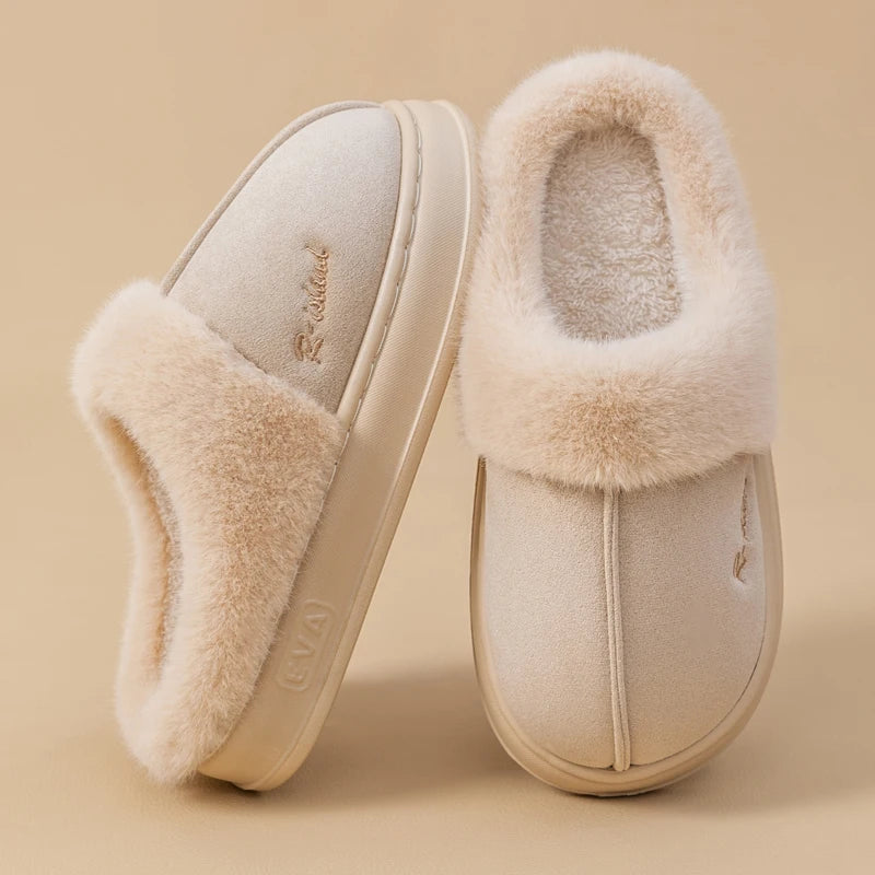 Women's Winter Warm Platform Cotton Plush Slippers Suitable As Fluffy House Footwear With Soft Sole Non-Slip Ladies' Shoe