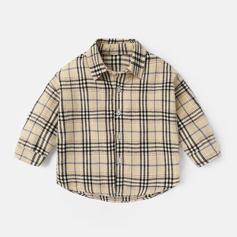 Nieuwe lente kindershirt meisjes jongens dunne stijl kleur blok rooster blouse kinderen baby losse bovenkleding 1-6 jaar unisex