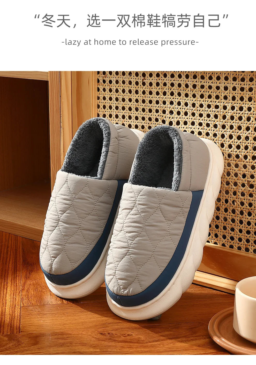 Unisex Plush Winter Slippers Outdoor and Indoor Warm Waterproof Cotton Shoes With Anti-Skid Thick Sole Home Slides For Men & Women