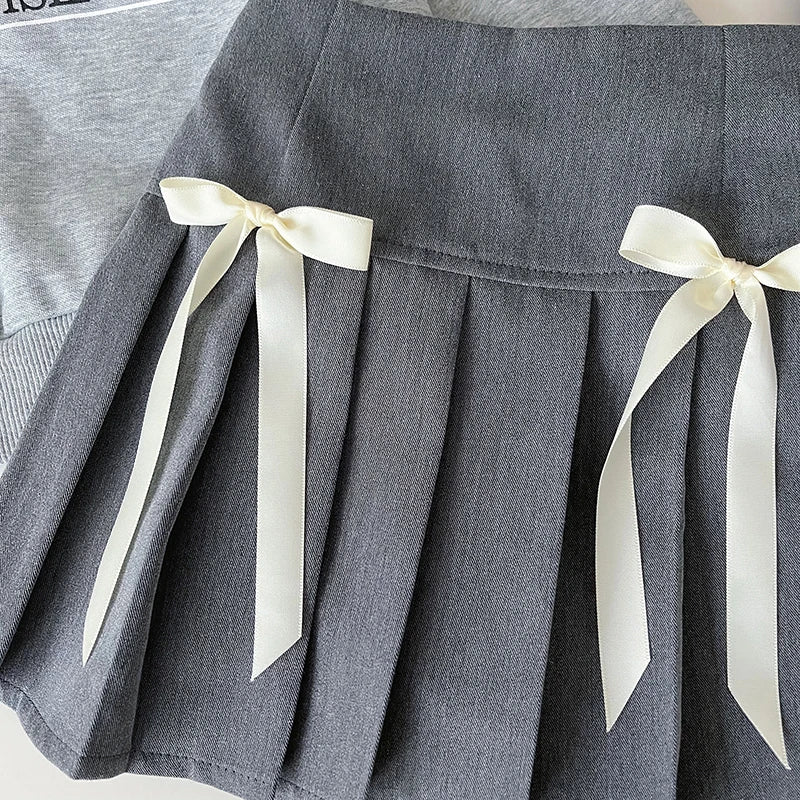 Girls Casual Hoodies Suit Simple Letter Sweatshirt and Pleated Skirt 2PCS Children's Autumn Outfit 2-7Y Girls