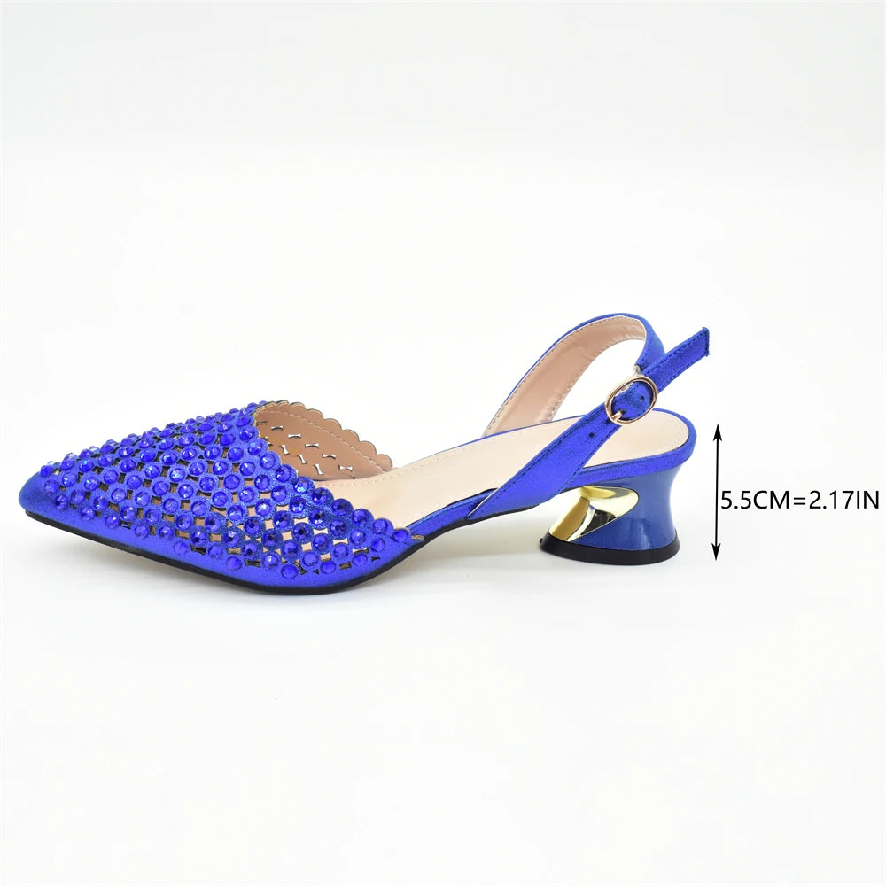 Italian Shoes with Matching Bags Set Rhinestone-Decorated with Medium Heels  for African Ladies' Party Pumps