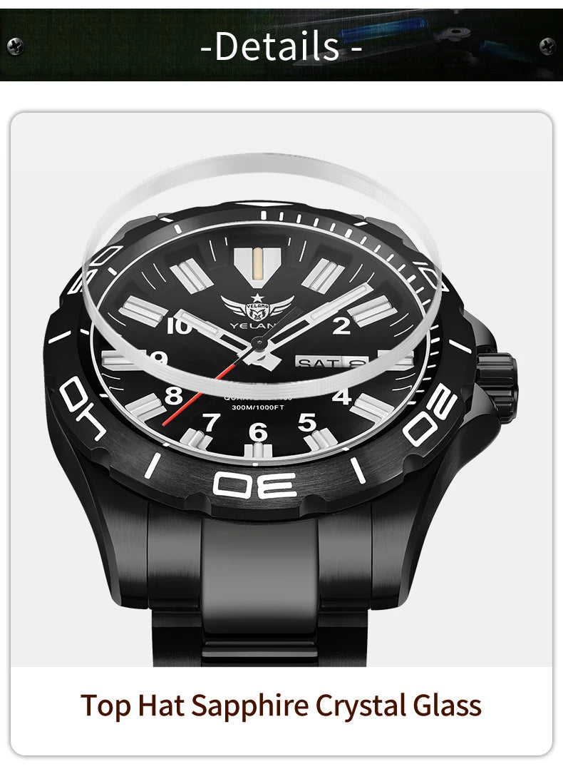 Yelang 42mm Men's Quartz Watch Ultra Long Range 10-Year Battery Life 30ATM Waterproof Stainless Steel Band Swiss Movement