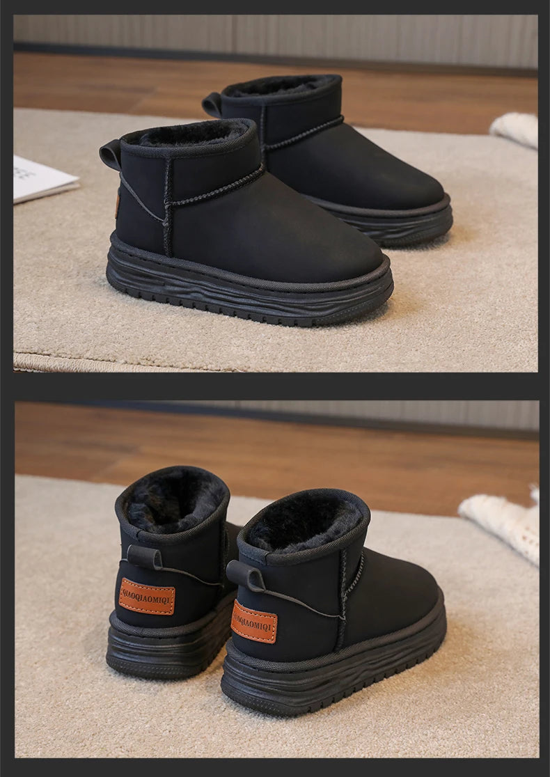 Kindersneeuwlaarzen met antislipbont en dikke zool voor meisjes, casual sportschoenen, damesmode, bruine enkellaarsjes, waterdicht en warm