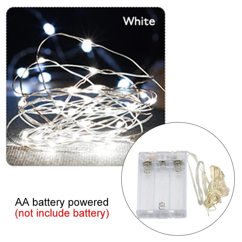 2M 5M 10M LED-lichtsnoer op batterijen, koperdraad, slingerverlichting, buiten, tuin, bruiloft, feest, kerstboomdecoratie