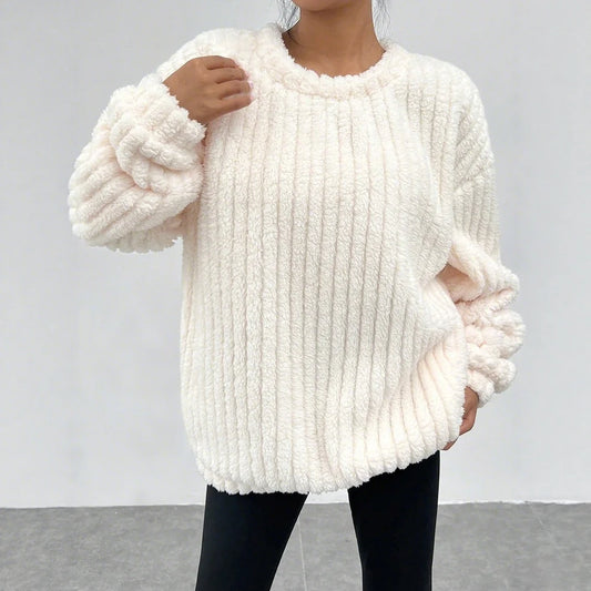 Women's Pullover Autumn Winter Simple Comfortable Plain Fleecing Drop-Shoulder Sleeve Crew Neck Daily Pullover