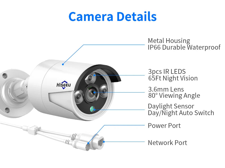 Hiseeu 5MP Audio IP Security Surveillance Camera POE H.265 Outdoor Waterproof IP66 CCTV Camera P2P Video Home for POE NVR