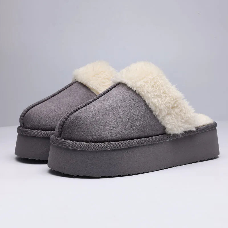 Women's Fluffy Plush Winter Shoes With Thick Sole Fuzzy Slides Suitable For Indoor and Outdoor Use With Anti-Slip Platform Fur Slippers