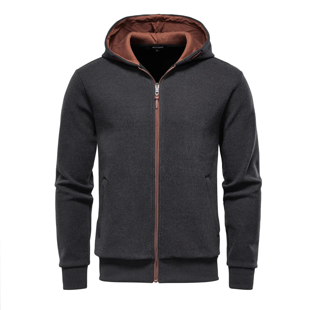 Men's Hoodie Solid Colour Winter Warm Retro Streetwear Minimalist Design Sportswear Zipper Hooded Sweatshirts