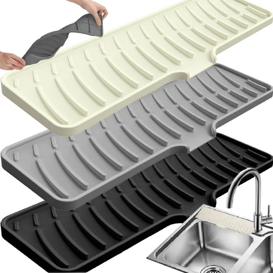 Kitchen Sink Mat Water-resistant Silicone Pad Around Tap Draining Pads Behind Faucet with Lip Drip Catcher Sink Protector Mats