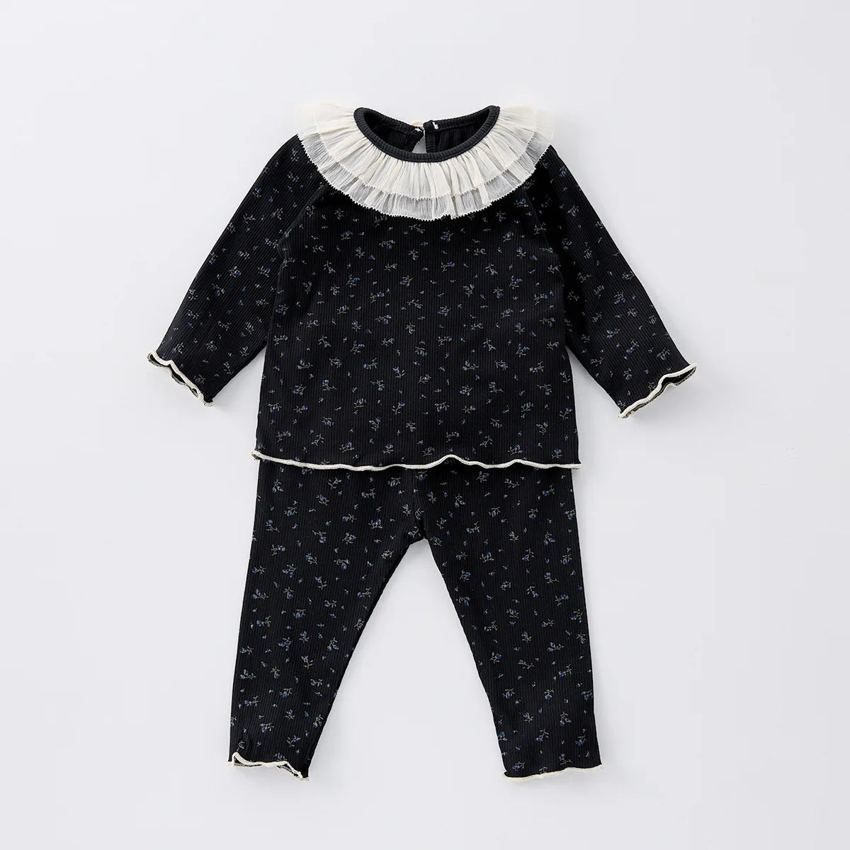 Children's New Spring Baby Pajamas Set Toddler Cute Floral Night-Clothes Girls Boys Lace Collar Home Wear 1-3Y Unisex