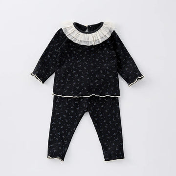 Children's New Spring Baby Pajamas Set Toddler Cute Floral Night-Clothes Girls Boys Lace Collar Home Wear 1-3Y Unisex