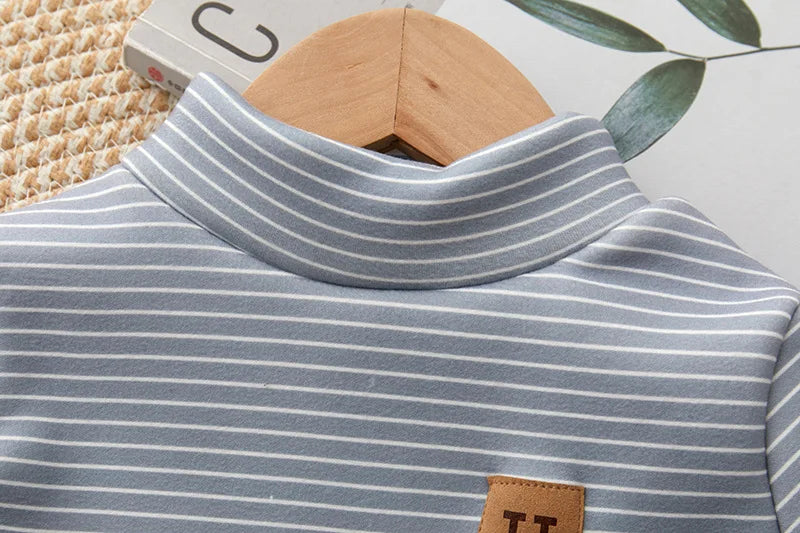 New Winter Kids Undershirts Children Cute Stripe Bottoming Shirt Girls Boys Half High Collar Warm Top 2-10T Unisex