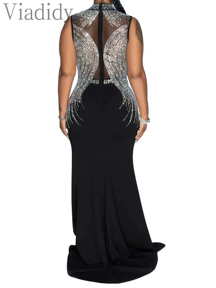 Sexy Rhinestone Shiny Floor Length Mermaid Party Dress